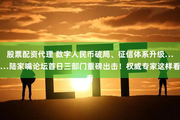 股票配资代理 数字人民币破局、征信体系升级……陆家嘴论坛首日三部门重磅出击！权威专家这样看